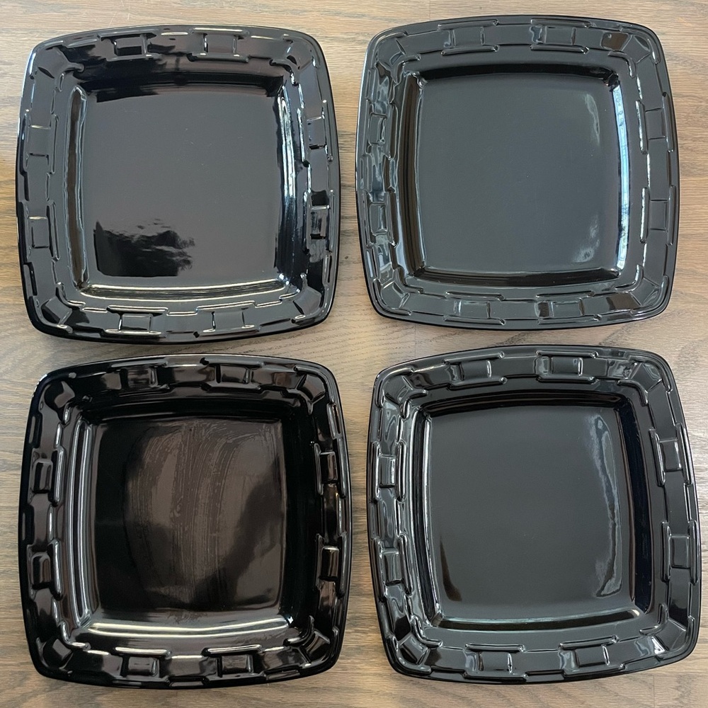 4 Longaberger Woven Traditions Ebony Black Square Dinner Plates 11” Dishes Plate